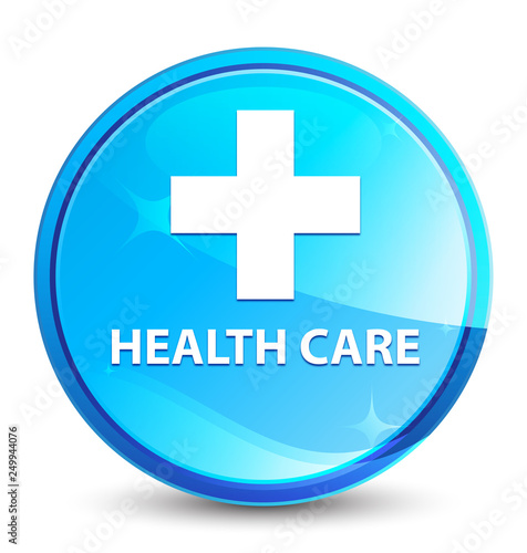 Health care (plus sign) splash natural blue round button