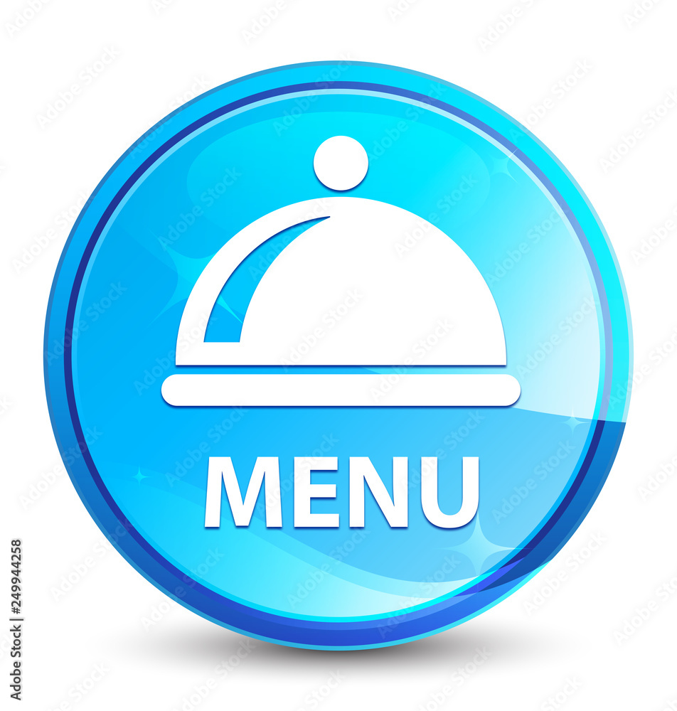 Menu (food dish icon) splash natural blue round button Menu (food dish icon) splash natural blue round button