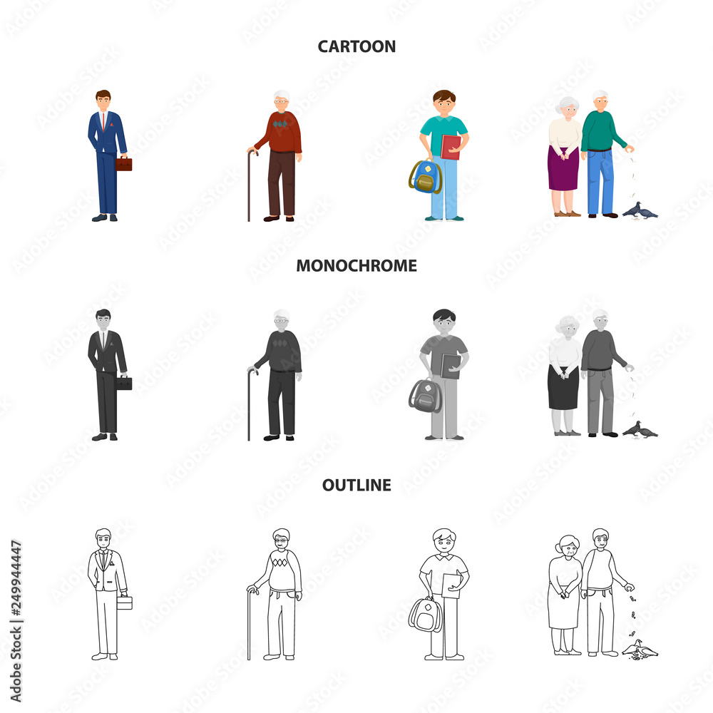 Vector illustration of character and avatar sign. Set of character and portrait stock symbol for web. Vector illustration of character and avatar sign. Set of character and portrait stock symbol for web.