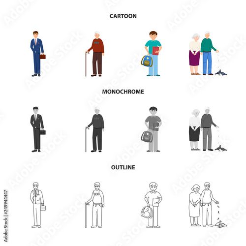 Vector illustration of character and avatar sign. Set of character and portrait stock symbol for web.