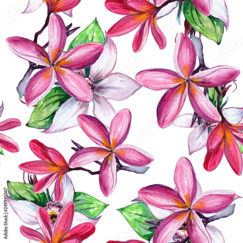 Seamless pattern with flowers and leaves. Floral background for wallpaper  paper and fabric. Watercolor painting with beautiful flowers. - Illustration