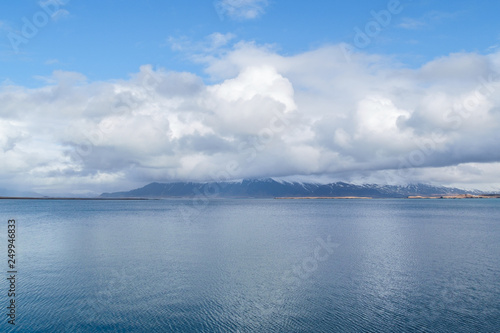 Beautiful view from Reykjavik on sea and mountain.