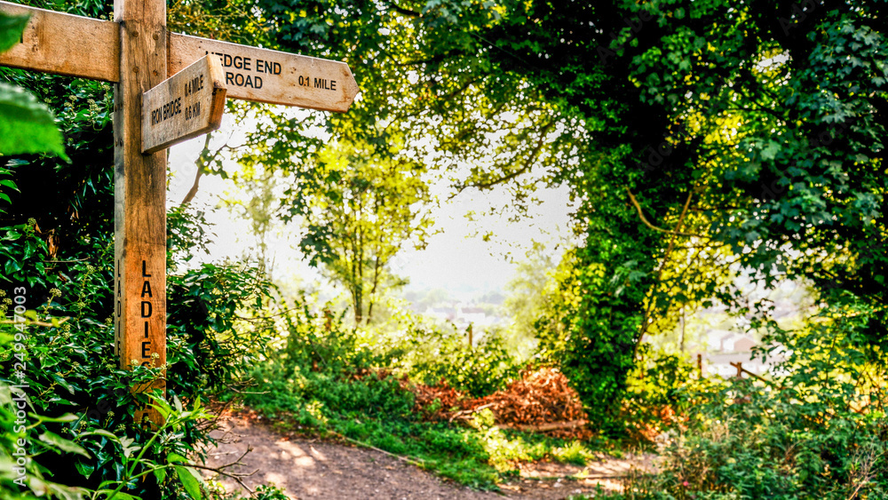 British countryside sign post on a public footpath.