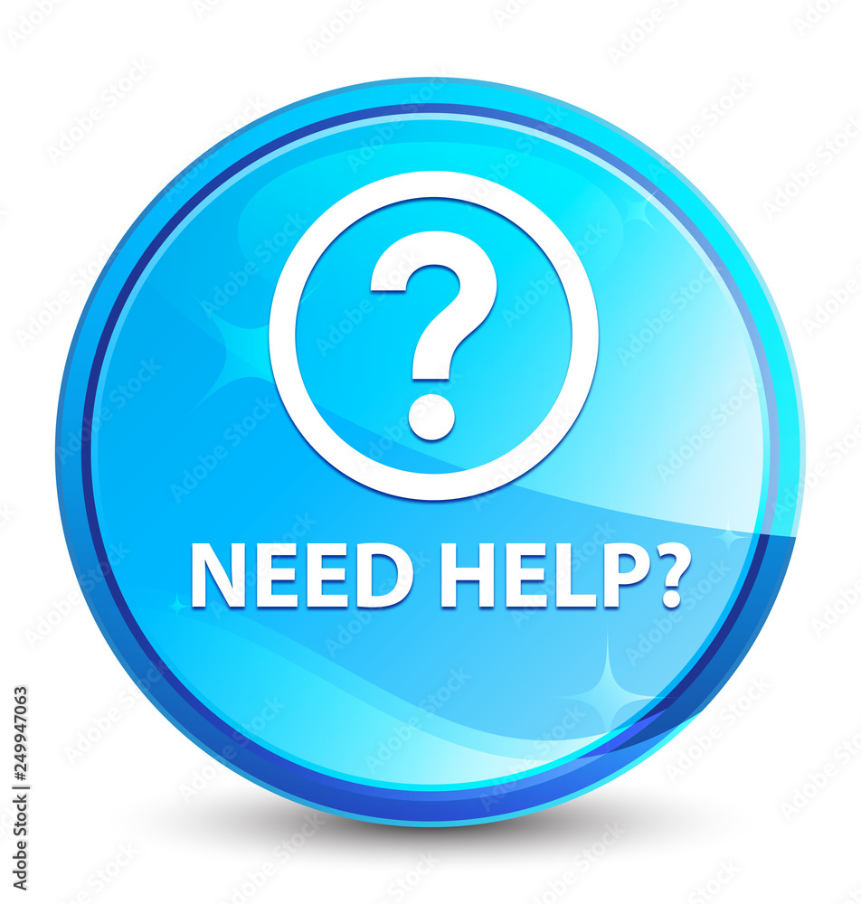 Need help (question icon) splash natural blue round button Need help (question icon) splash natural blue round button