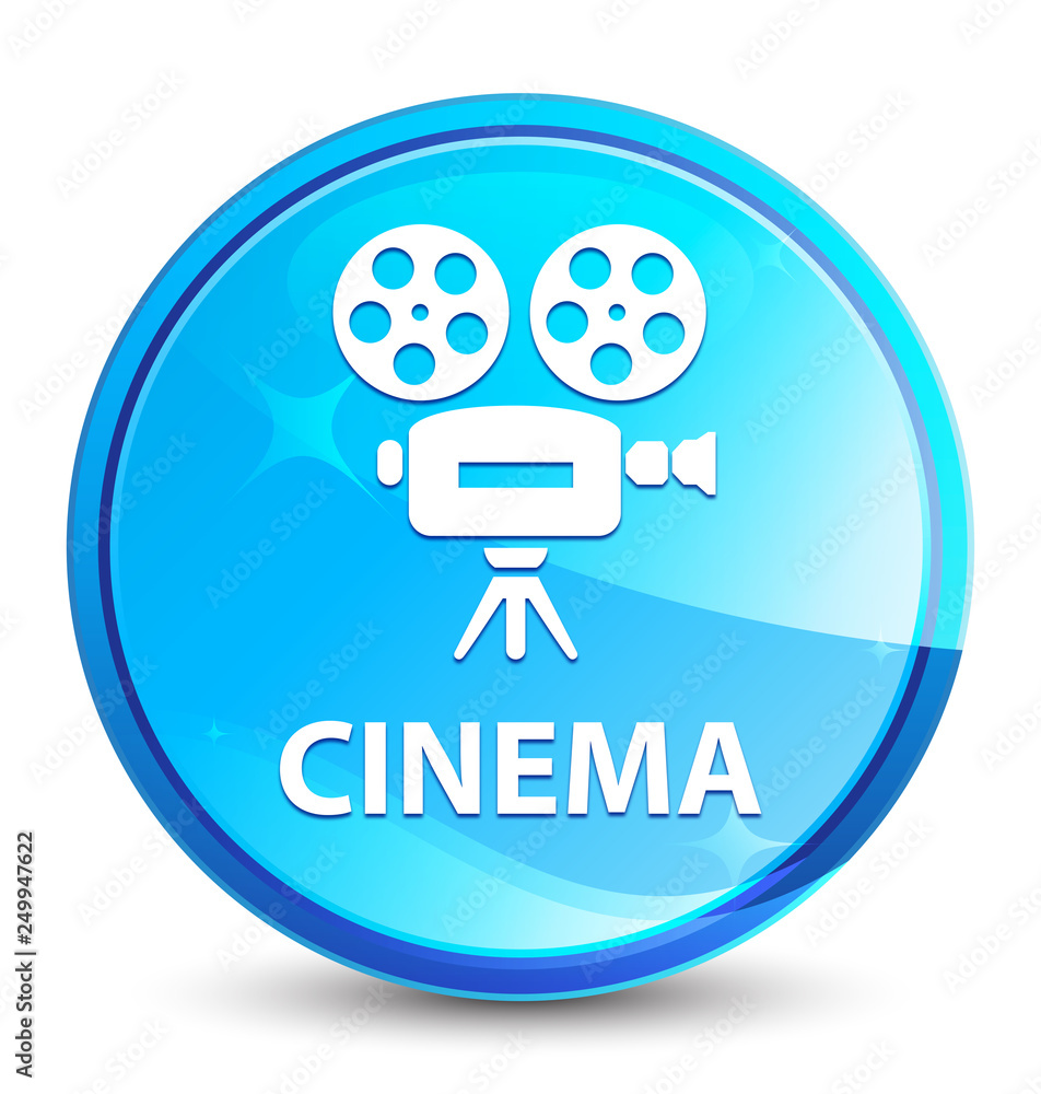 Cinema (video camera icon) splash natural blue round button Cinema (video camera icon) splash natural blue round button