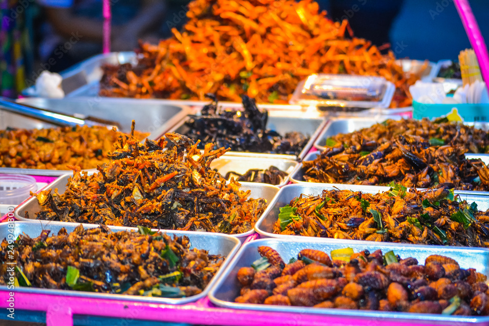 Thai food on the street is popular and sell well, not less than Pad Thai and Tom Yum Shrimp are various curries. Insect, fresh frogs, vegetables, fruits