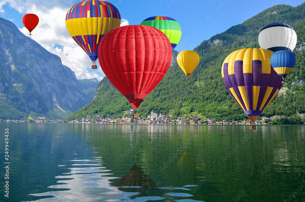 Fototapeta premium Picturesque view of small resort town near mountains on riverside