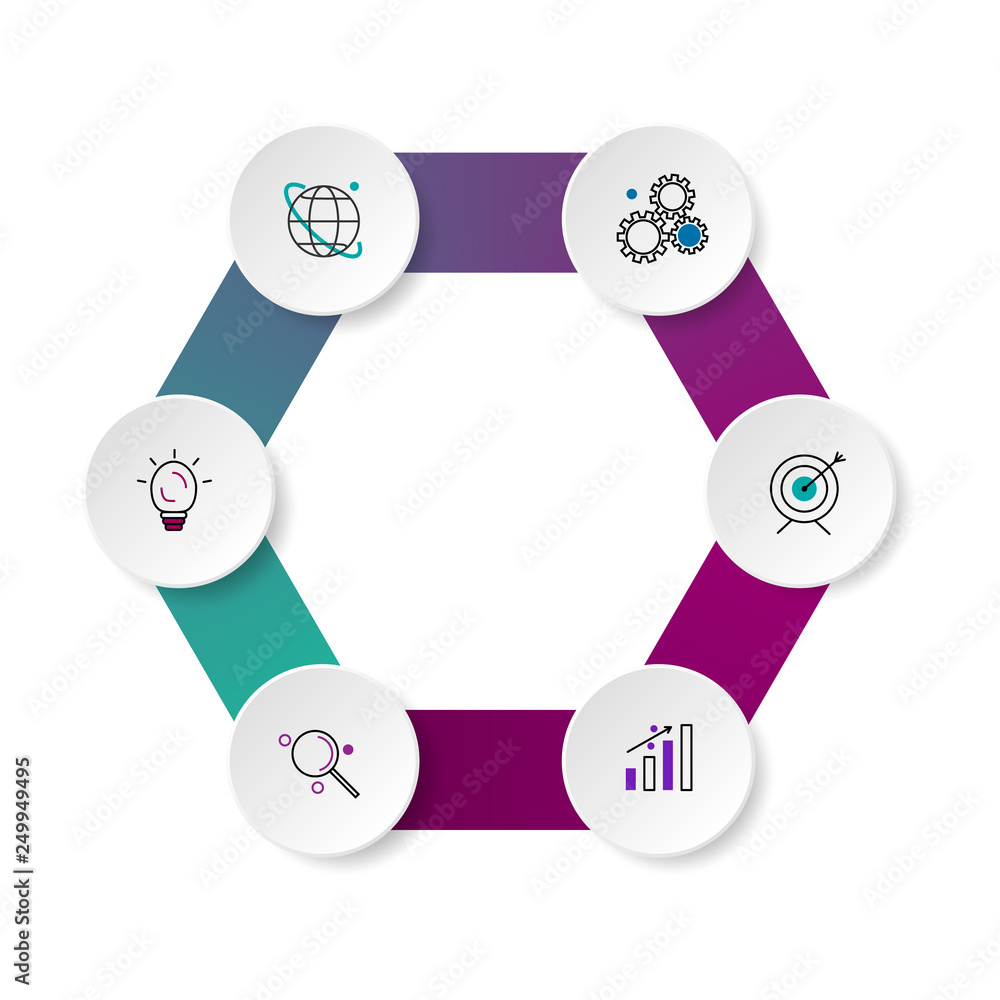Infographic design vector and marketing icons for diagram, graph, presentation and round chart. Business concept with 6 circle elements, options, parts, steps or processes. Infographic design vector and marketing icons for diagram, graph, presentation and round chart. Business concept with 6 circle elements, options, parts, steps or processes.