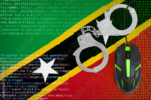 Saint Kitts and Nevis flag  and handcuffed computer mouse. Combating computer crime, hackers and piracy photo