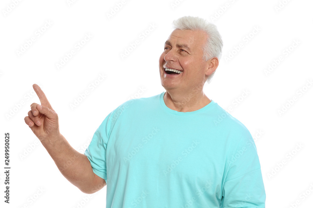 Portrait of mature man laughing on white background Portrait of mature man laughing on white background