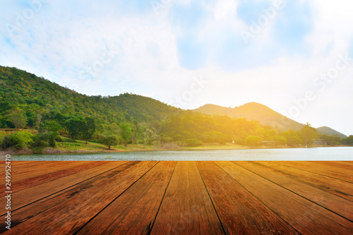 Wooden background montage Landscape sea view on morning beauty in nature