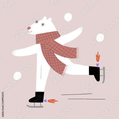 Speed iceskating polar bear with scarf