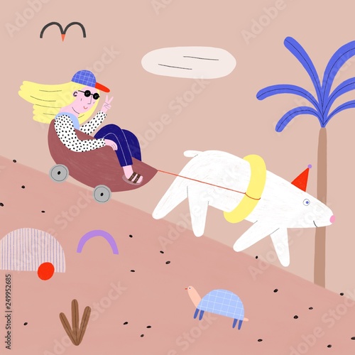 Funny cruising girl with a polar bear