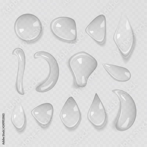 Transparent water gel drop set. Vector EPS 10.