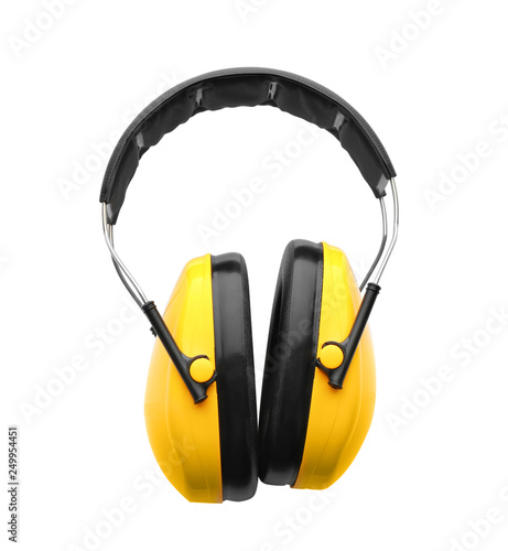 Protective headphones on white background. Construction tools