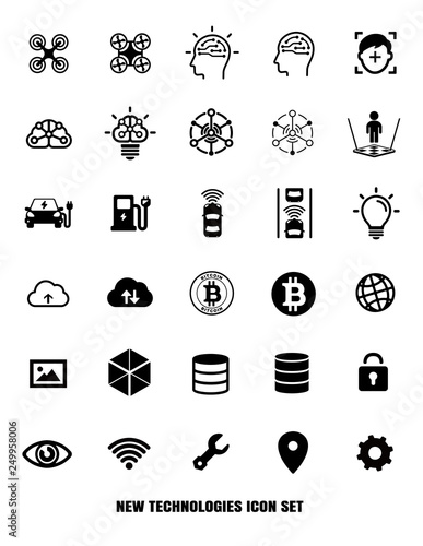 New technologies icon set ( AI/  IoT/drone/  AR/ bitcoin/ driverless car etc.) 