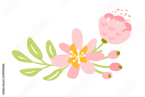 Vector isolated flat flower on white background. Spring scandinavian hand drawn nature illustration wedding design. For greeting card, print, children book