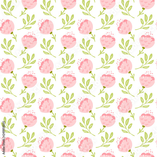 Wallpaper Mural Vector seamless pattern with flat flower bouquet and leaves. Cute floral background for your design. Pastel colors - light pink, yellow, blue elements on white backdrop Torontodigital.ca