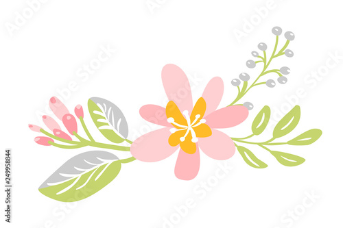 flat isolated flower on white background. Vector Spring scandinavian hand drawn nature illustration wedding design. For greeting card, print, children book