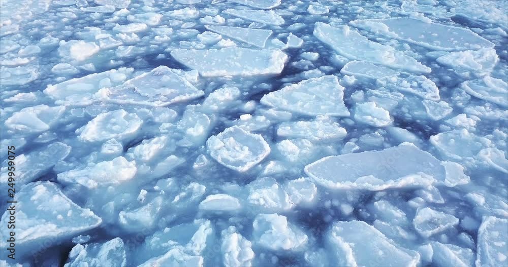 Great static aerial view of big white moving ice floes Great static aerial view of big white moving ice floes