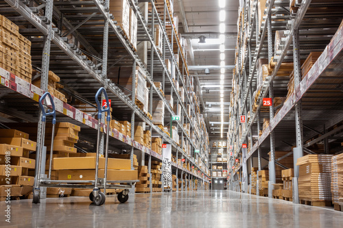 Принти на полотні Goods Shelves of Warehouse Handling Management, Products Storehouse Interior and Distributor Shopping Mall