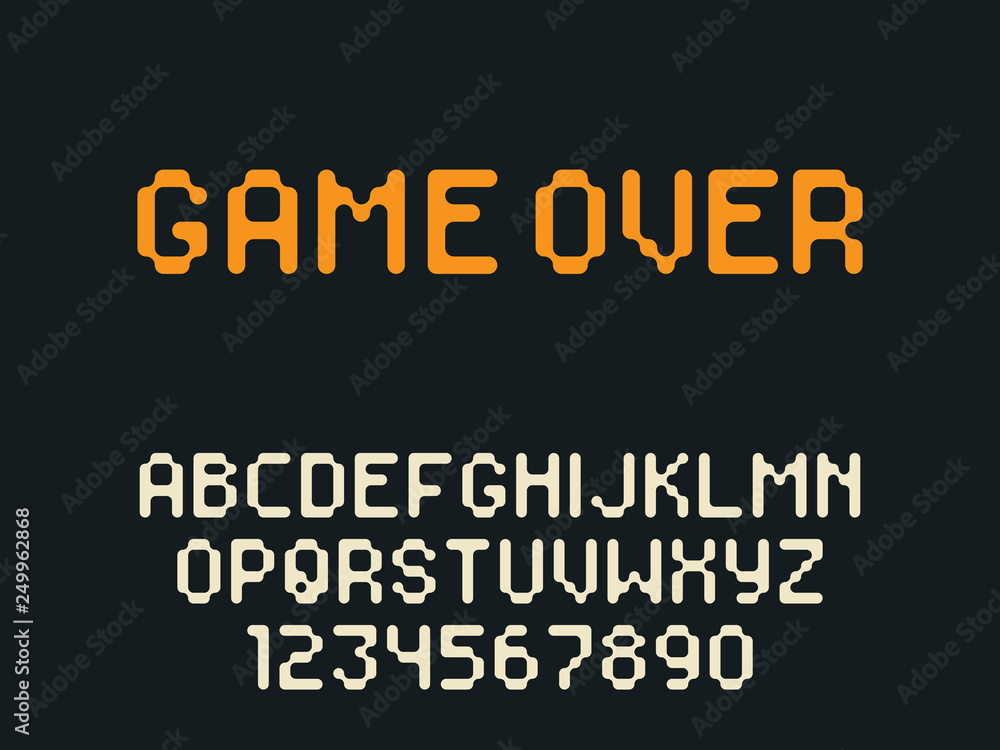 Vector pixel latin alphabet letters and numbers. Rounded pixel font Vector pixel latin alphabet letters and numbers. Rounded pixel font