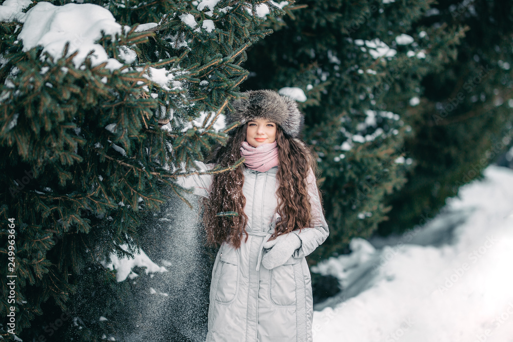 fur hat beaty girl winter near spruce fur hat beaty girl winter near spruce