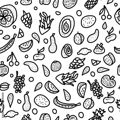 Fruit vector seamless pattern in doodle style.