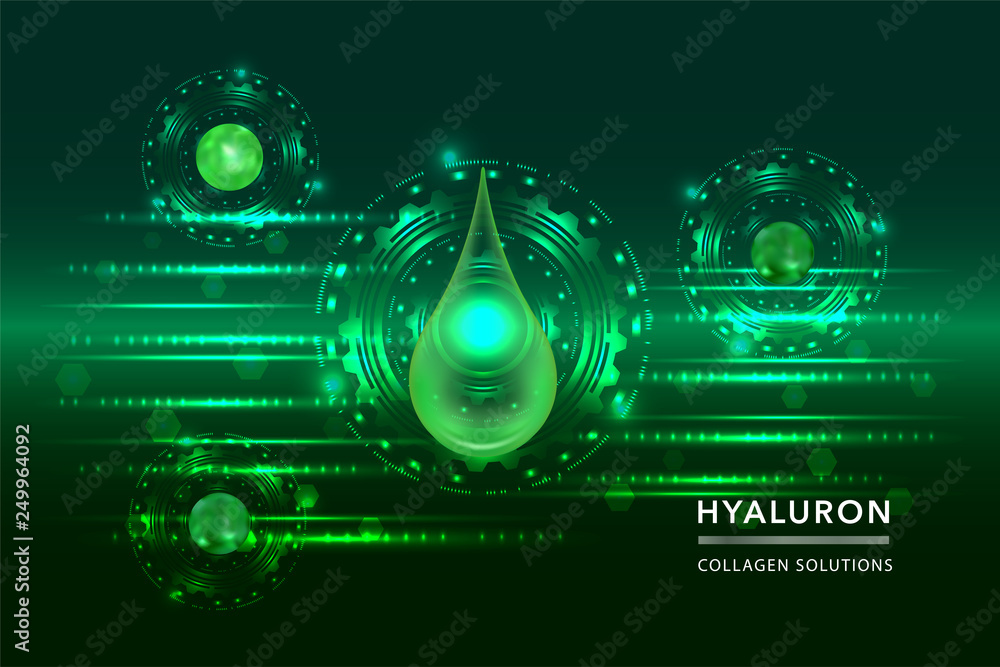 Green Collagen Serum drop, cosmetic advertising background ready to use, luxury skin care ad, vector illustration.