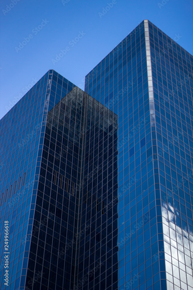 Tall glass skyscraper downtown