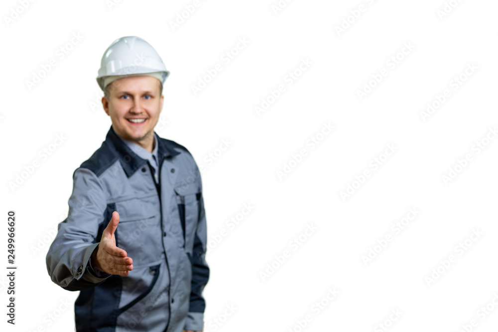 Industrial contractor worker people. Isolated over white background. Focus hand Industrial contractor worker people. Isolated over white background. Focus hand
