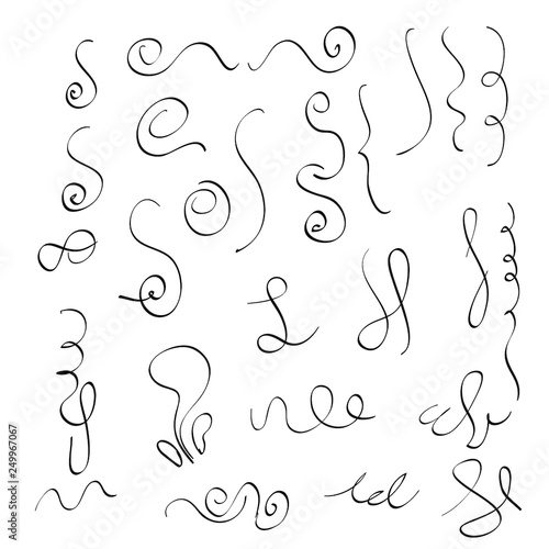 Swirls and curves in doodle style used for Underlines, borders, dividers. vector