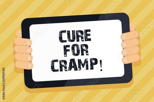 Text sign showing Cure For Cramp. Conceptual photo Medical treatment good care against some type of pains photo
