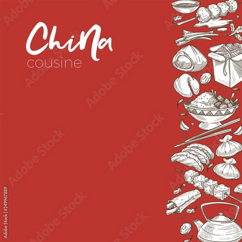 China cuisine food and drink Chinese dishes sketch