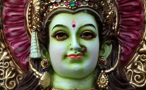 Closeup view of Hindu Goddess Lakshmi in a temple