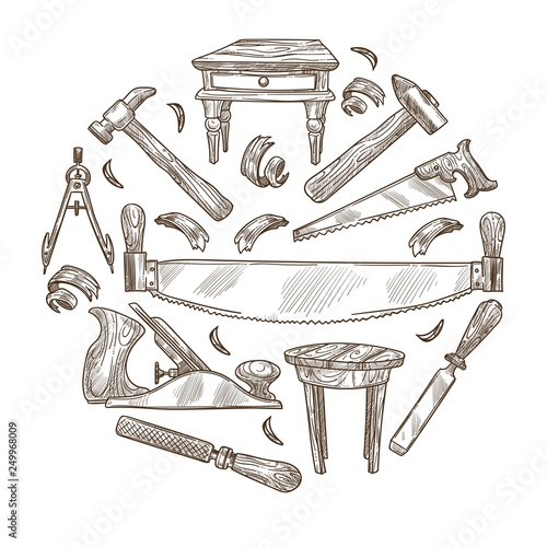 Building instrument sketch carpentry tools wood work