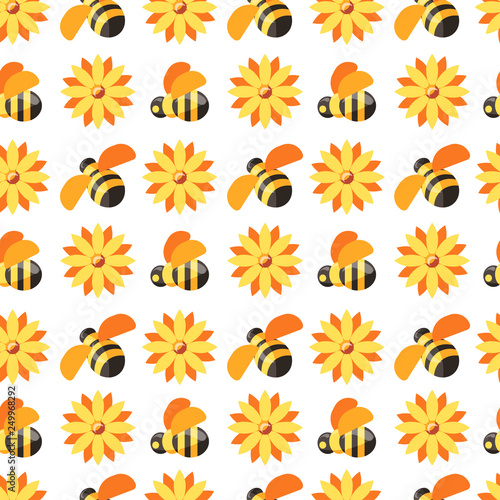 Honey and bees  beekeeper wearing protective suit seamless pattern isolated on white vector.