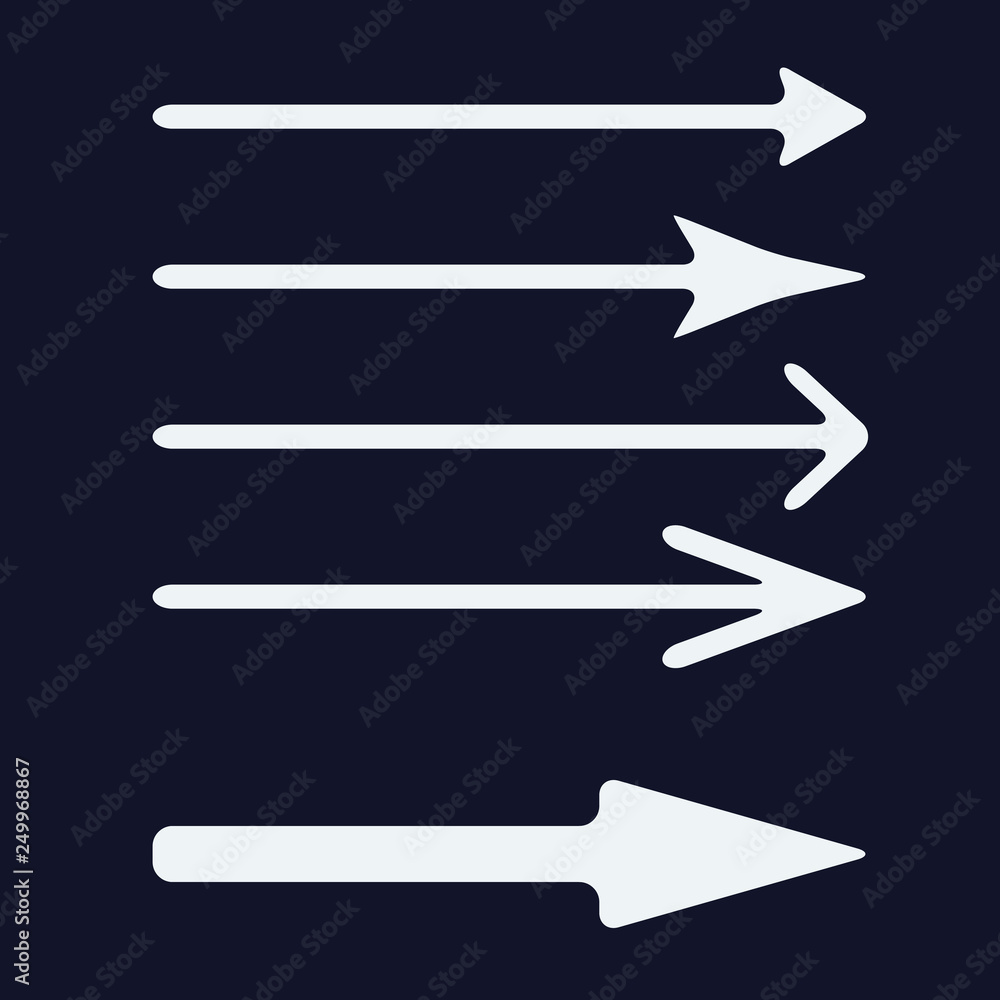 Set of white vector arrows icon. Vector illustration.