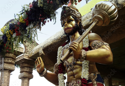 Schilderij op canvas View of Hindu God Hanuman, devotee of Sri Rama,as in Ramayana epic of mythology