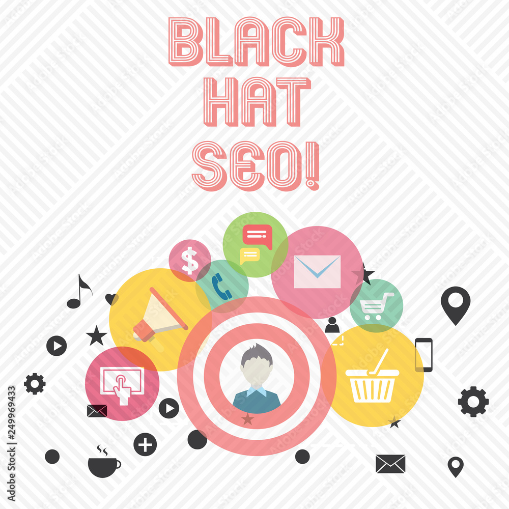 Fototapeta premium Conceptual hand writing showing Black Hat Seo. Business photo showcasing Search Engine Optimization using techniques to cheat browsers