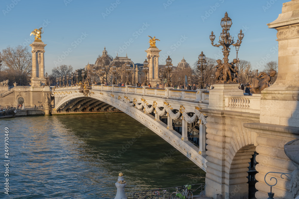 Paris, France - 02 17 2019: View of he Alexander III bridge