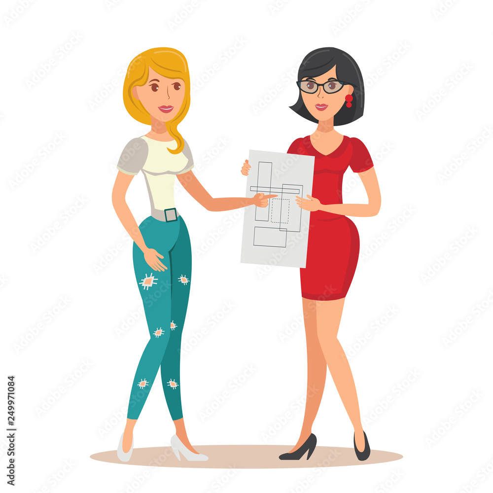 Vector Character Women Hand Holding Floor Plan Vector Character Women Hand Holding Floor Plan
