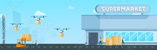 Flying Drone Air Fast Delivery to Supermarket