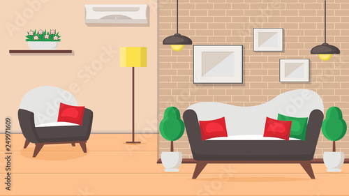 Living Room Design Flat Vector Illustration