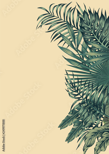 Invitation design card with tropical leaves right