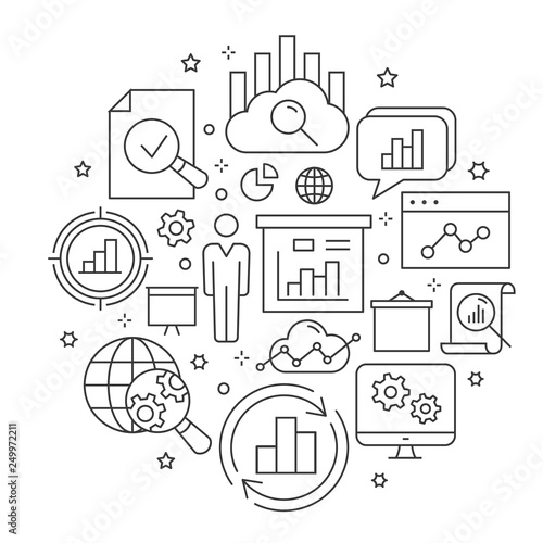Data analysis outline icons set for interface, print.