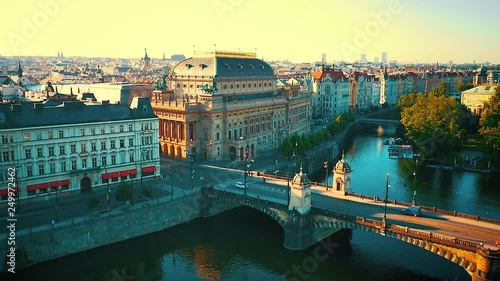 Aerial Flying close to National Theatre in Prague, Czech Republic