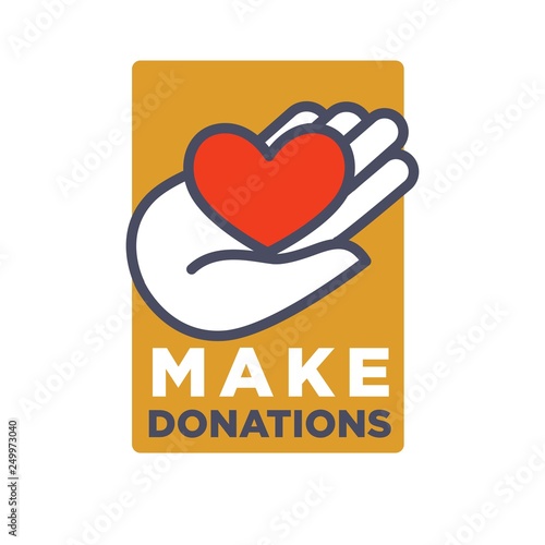 Hand and heart logo template for social donation and charity action organization.