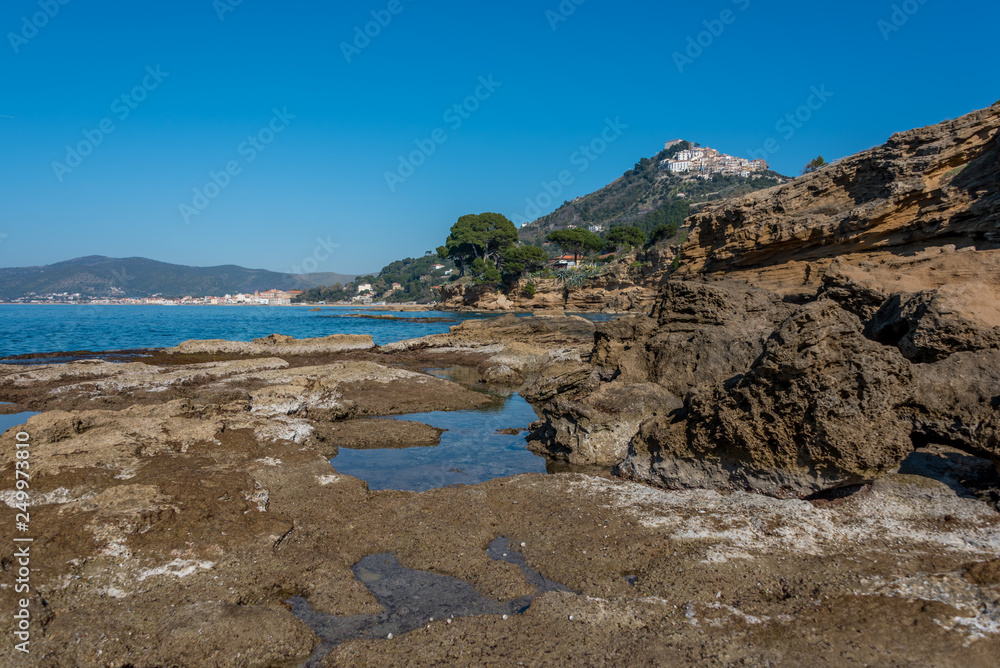 Blue Mediterranean Sea on the Rocky Southern Italian Coast on a Sunny Day Blue Mediterranean Sea on the Rocky Southern Italian Coast on a Sunny Day