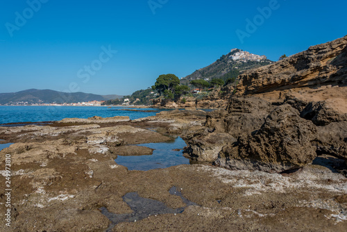 Blue Mediterranean Sea on the Rocky Southern Italian Coast on a Sunny Day